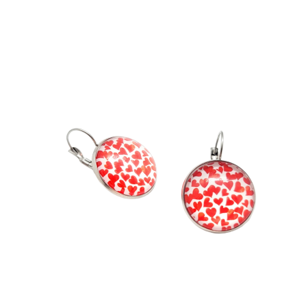 EARRINGS STEEL SILVER RED HEARTS1